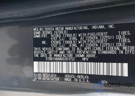 2006 Toyota Sequoia Limited V8 z USA, uszkodzony, nr VIN 5TDBT48A86S261757